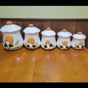 Charming White and Orange Mushroom Canister Set